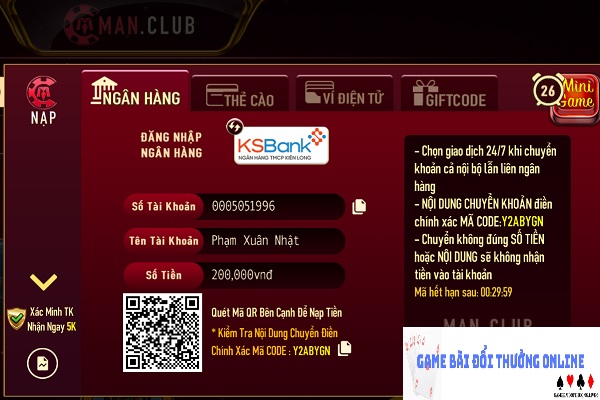 Nạo tiền ManClub gamebaidoithuongonlinelive