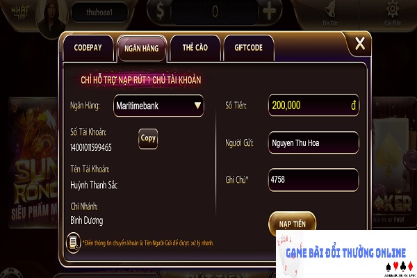 Nạp tiền NhatVip gamebaidoithuongonlinelive