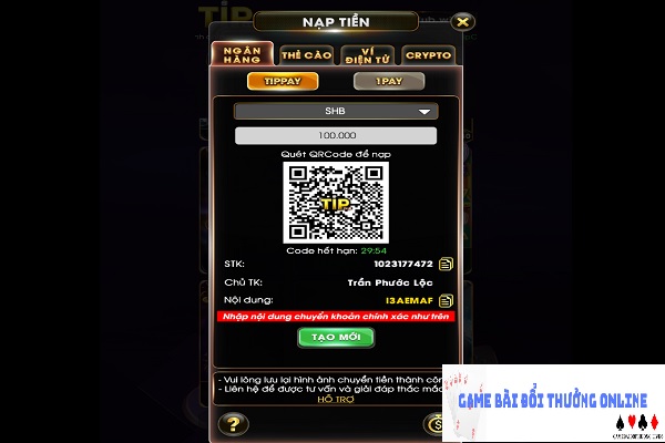 Nạp tiền Tip Club gamebaidoithuongonlinelive