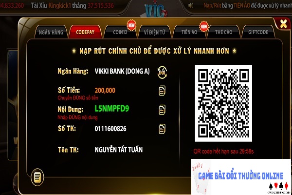 Nạp tiền Vic Club gamebaidoithuongonlinelive