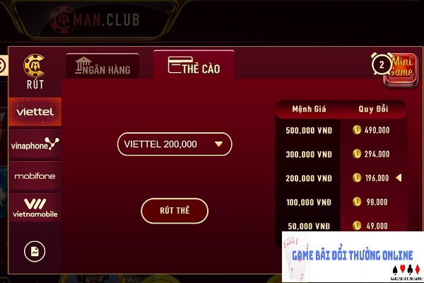 Rút tiền ManClub gamebaidoithuongonlinelive