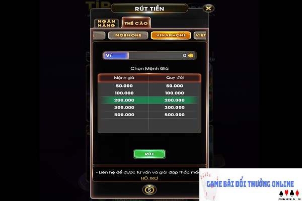 Rút tiền Tip Club gamebaidoithuongonlinelive